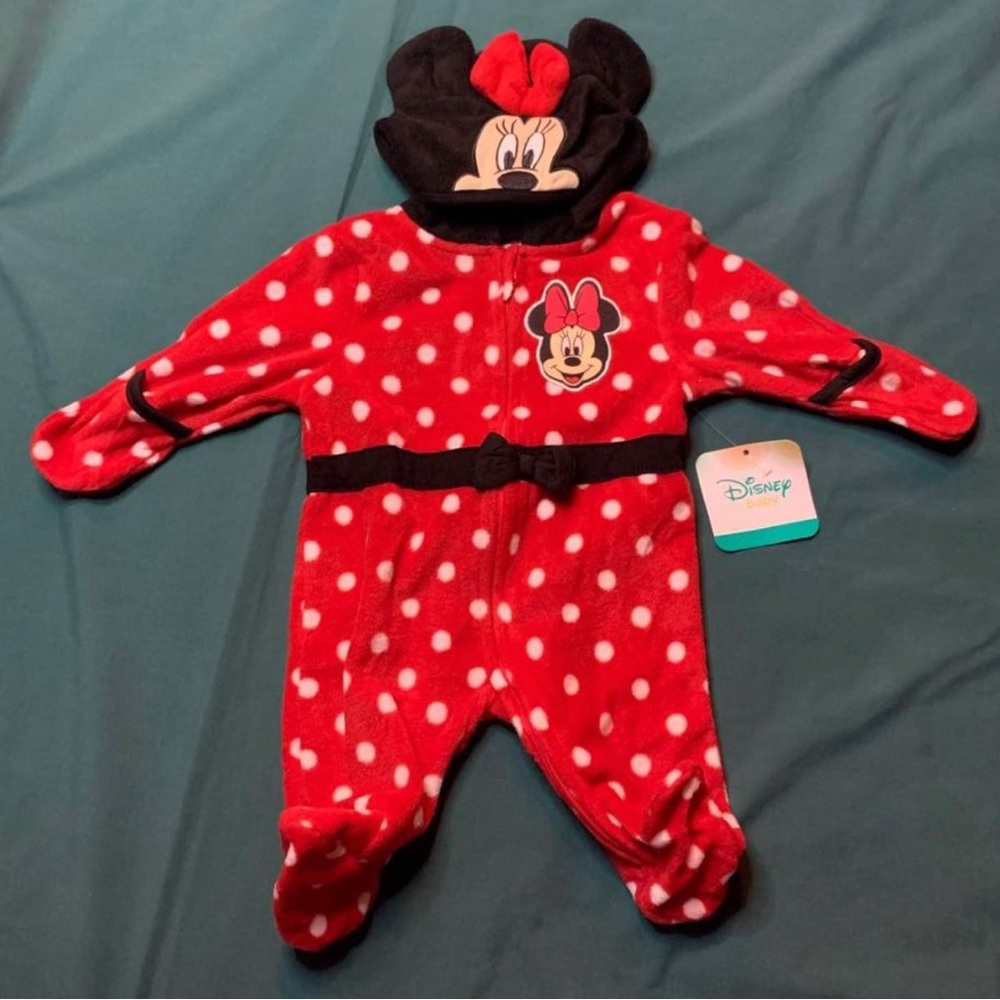 NWT Disney Baby Red Polka Dot Minnie Mouse Sherpa Footie Pajamas